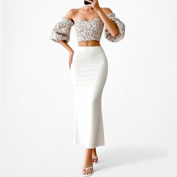 Song of Style Gray Floral Print Puffy Sleeve Sweetheart Crop Top Size XXS/XS - Picture 2 of 7